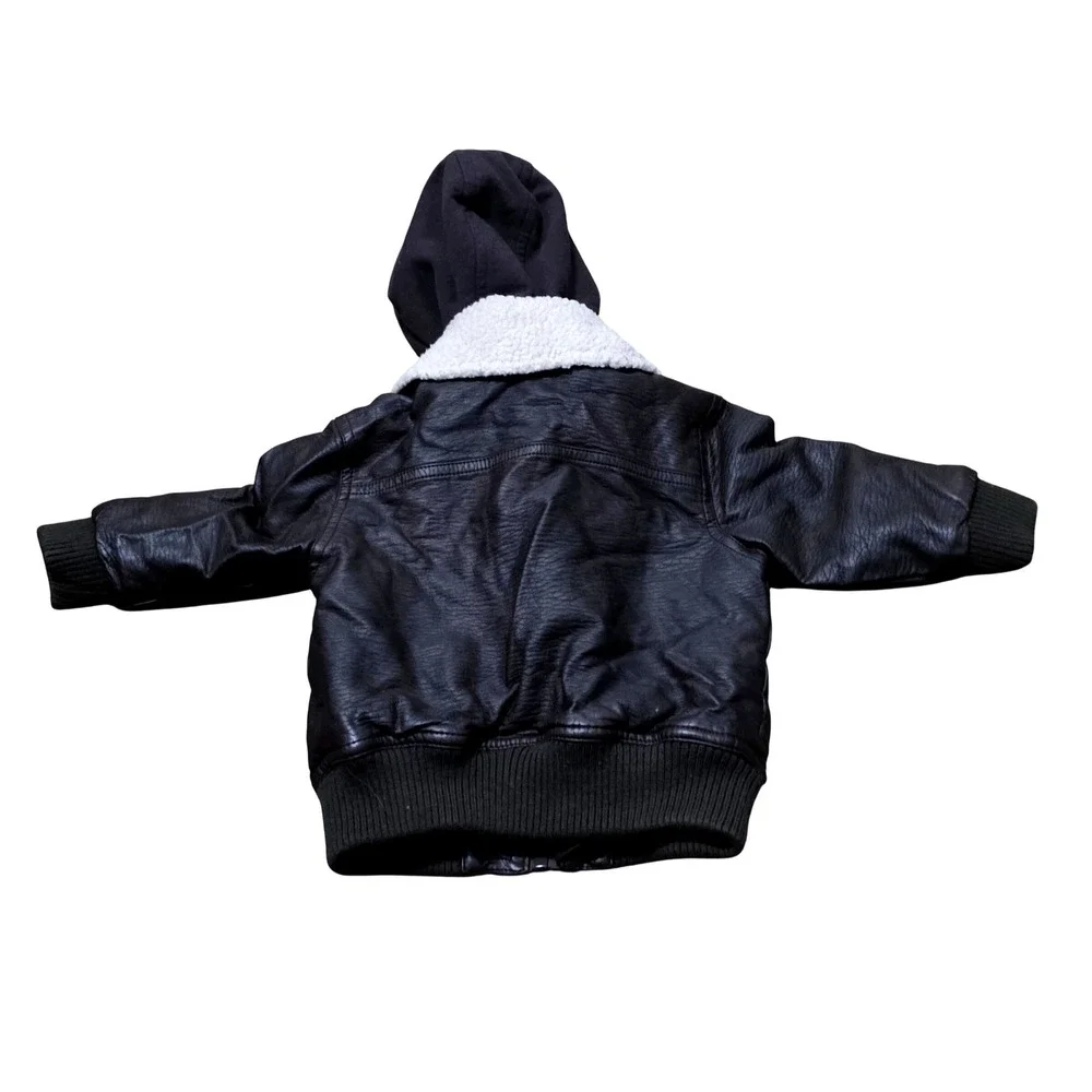 Starting Out Kids Faux Leather Sherpa Lined Hooded Brwon Jacket 18M‎